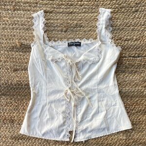 Lace Trim Cream Tank Top